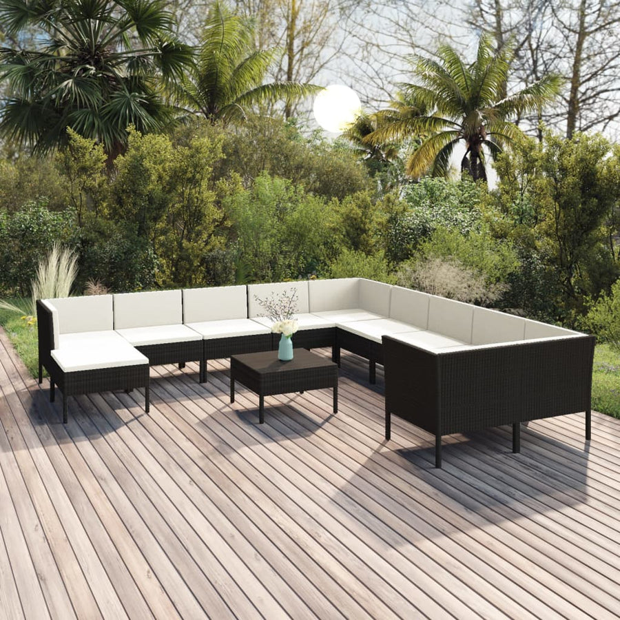 12-Delige Loungeset Met Kussens Poly Rattan Zwart 1