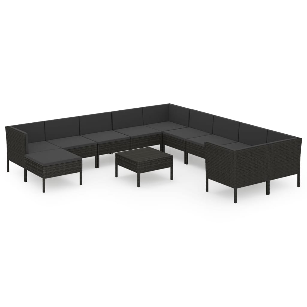 12-Delige Loungeset Met Kussens Poly Rattan Zwart 1
