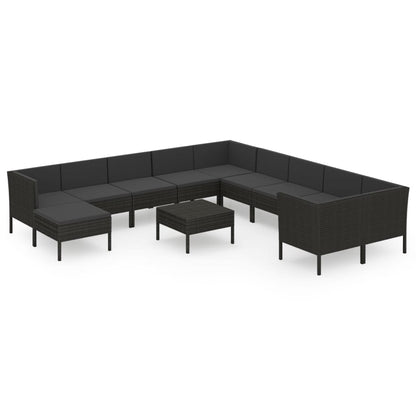 12-Delige Loungeset Met Kussens Poly Rattan Zwart 1