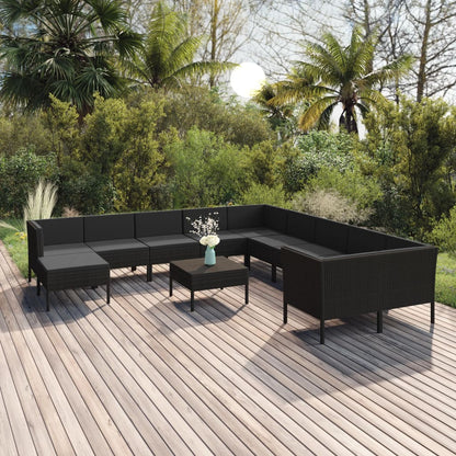 12-Delige Loungeset Met Kussens Poly Rattan Zwart 1