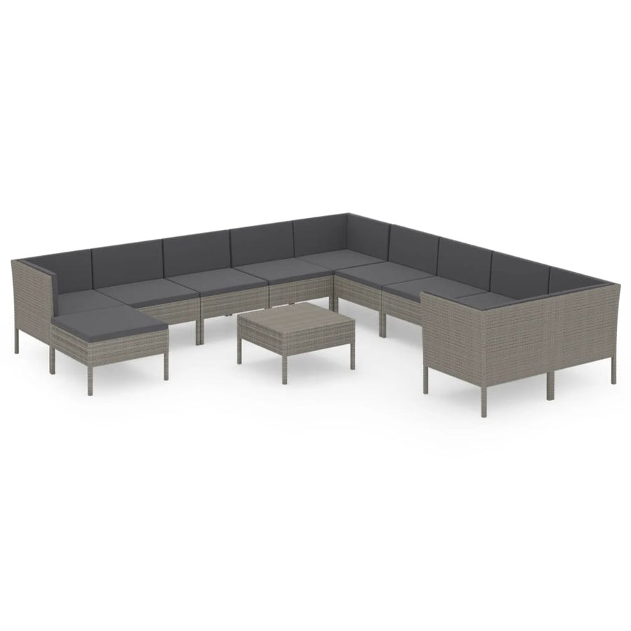 12-Delige Loungeset Met Kussens Poly Rattan Grijs 1