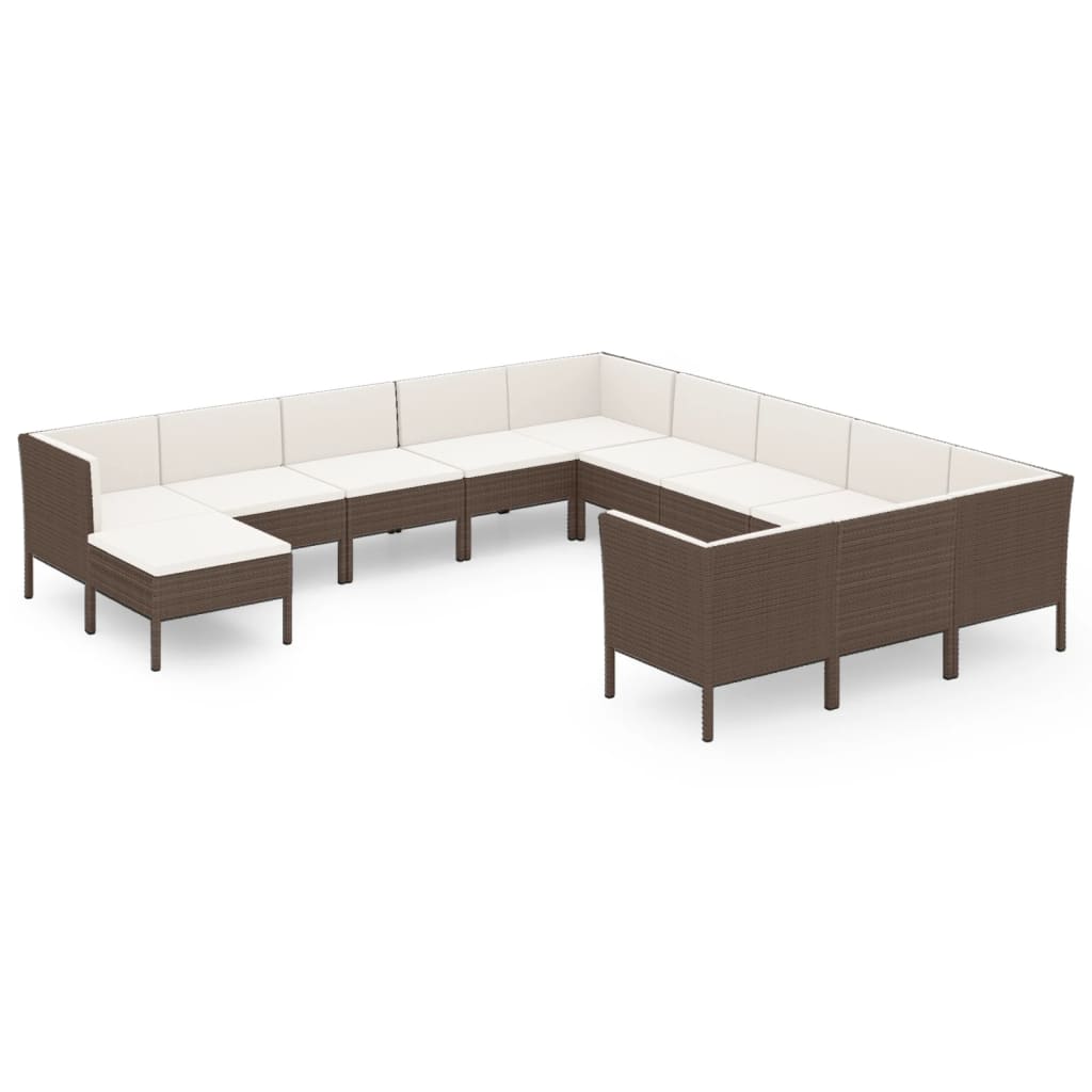 12-Delige Loungeset Met Kussens Poly Rattan Bruin 1