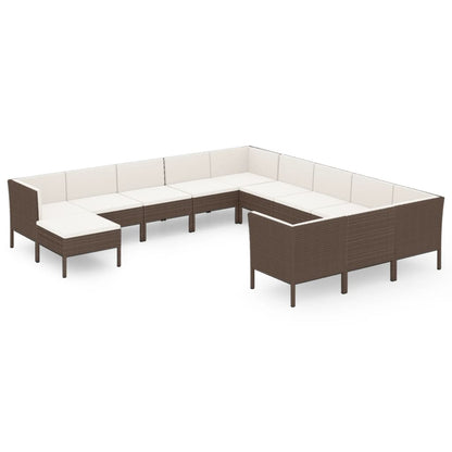 12-Delige Loungeset Met Kussens Poly Rattan Bruin 1