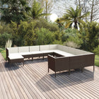 2-Delige Loungeset Met Kussens Poly Rattan Bruin 4x hoek + 7x midden + voetensteun