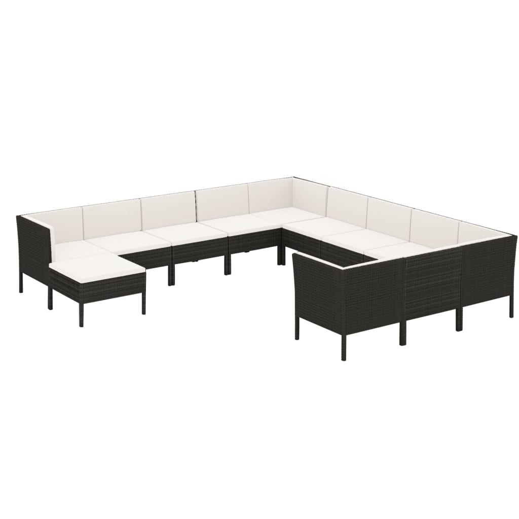 12-Delige Loungeset Met Kussens Poly Rattan Zwart 1