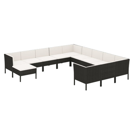 12-Delige Loungeset Met Kussens Poly Rattan Zwart 1