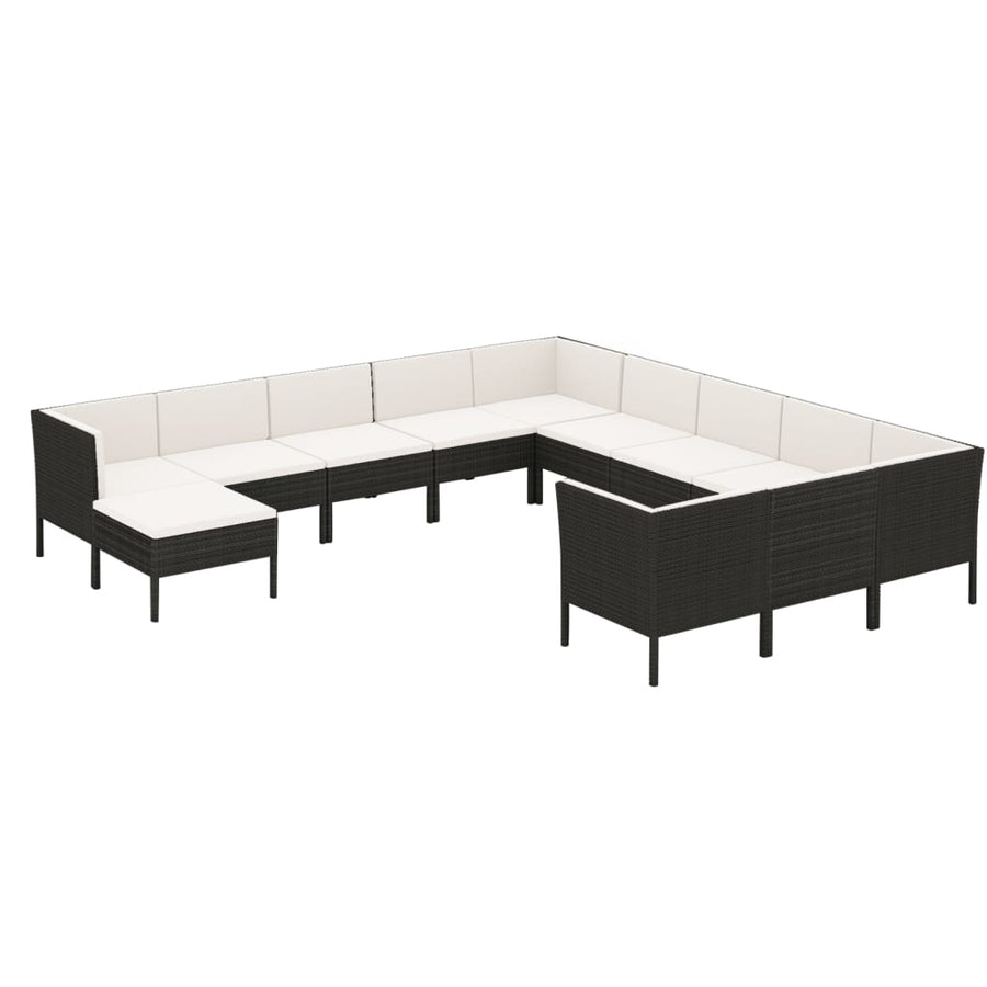 12-Delige Loungeset Met Kussens Poly Rattan Zwart 1