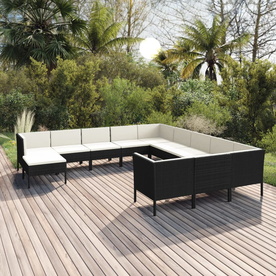 12-Delige Loungeset Met Kussens Poly Rattan Zwart 1
