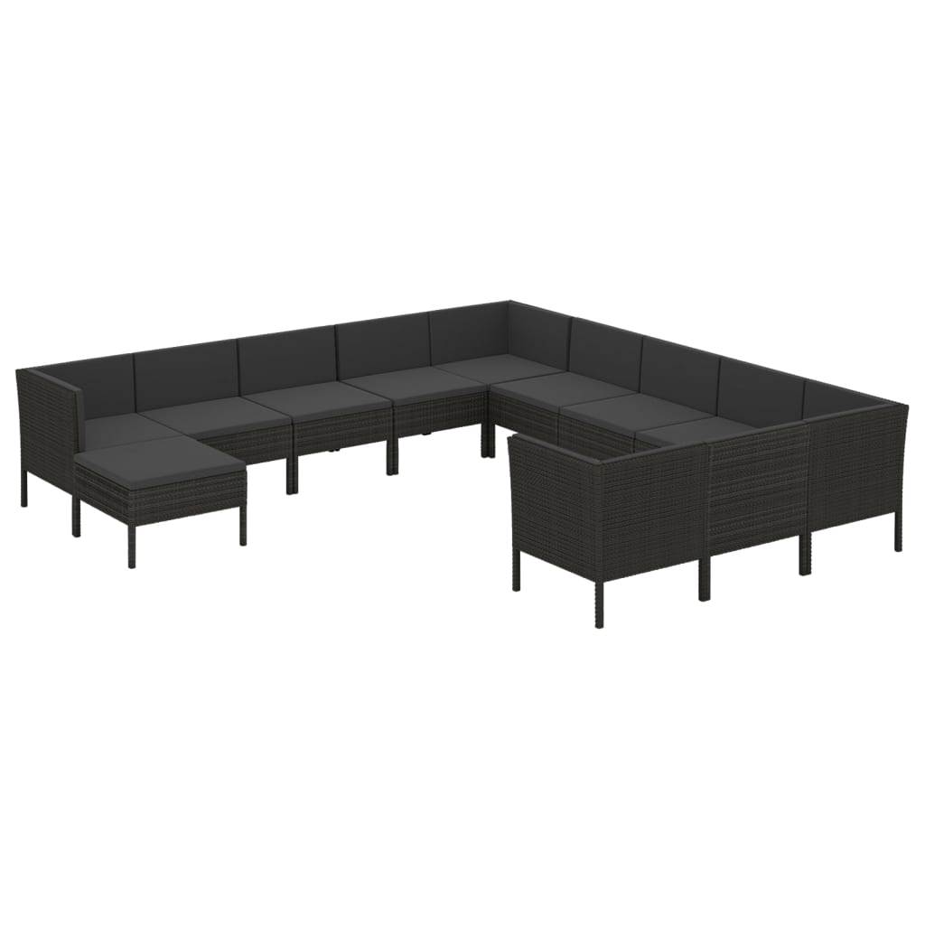 12-Delige Loungeset Met Kussens Poly Rattan Zwart 1