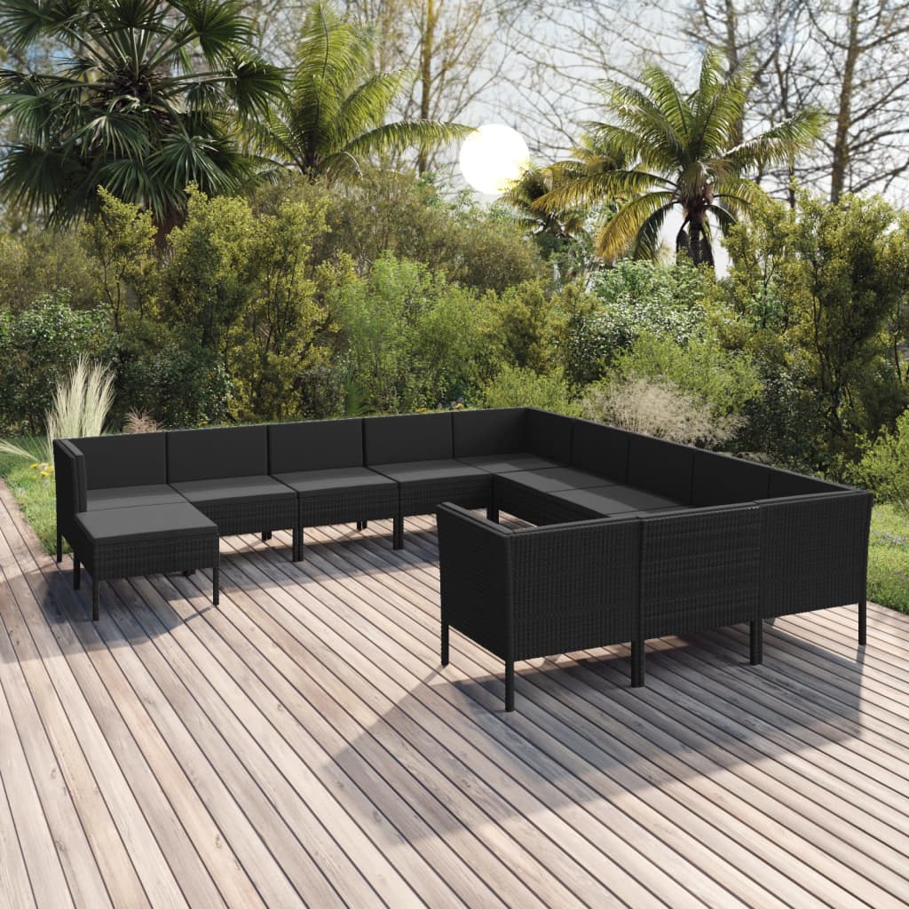 12-Delige Loungeset Met Kussens Poly Rattan Zwart 1