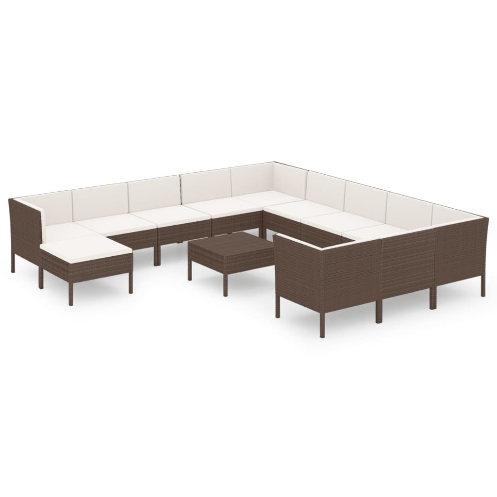 13-Delige Loungeset Met Kussens Poly Rattan Bruin 1