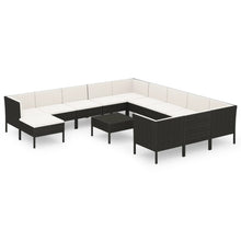 13-delige Loungeset met kussens poly rattan zwart