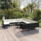 3-Delige Loungeset Met Kussens Poly Rattan Zwart 4x hoek + 7x midden + voetensteun + Tafel