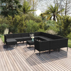 3-Delige Loungeset Met Kussens Poly Rattan Zwart 4x hoek + 7x midden + voetensteun + Tafel