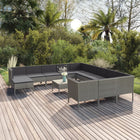 3-Delige Loungeset Met Kussens Poly Rattan Grijs 4x hoek + 7x midden + voetensteun + Tafel