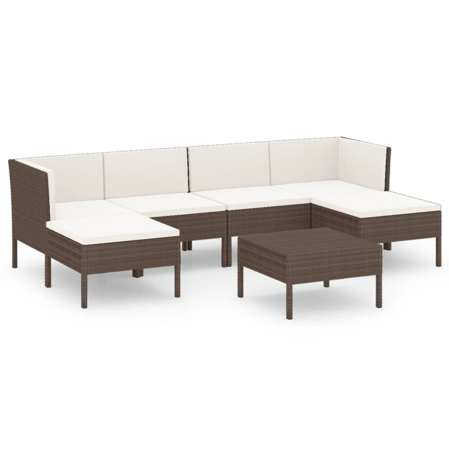 7-Delige Loungeset Met Kussens Poly Rattan Bruin 2x hoek + 2x midden + 2x voetensteun + Tafel