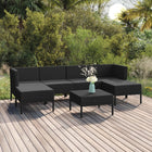 7-Delige Loungeset Met Kussens Poly Rattan Zwart 2x hoek + 2x midden + 2x voetensteun + Tafel