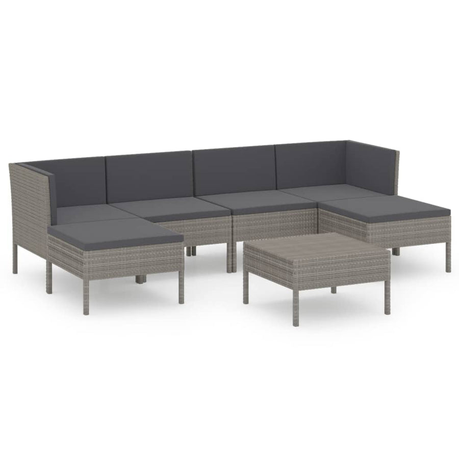 7-Delige Loungeset Met Kussens Poly Rattan Grijs 2x hoek + 2x midden + 2x voetensteun + Tafel