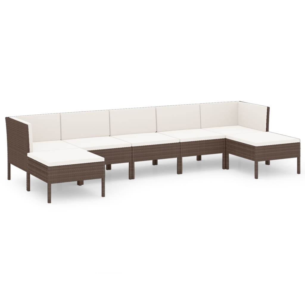 7-Delige Loungeset Met Kussens Poly Rattan Bruin 2x hoek + 3x midden + 2x voetensteun