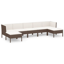 7-Delige Loungeset Met Kussens Poly Rattan Bruin 2x hoek + 3x midden + 2x voetensteun