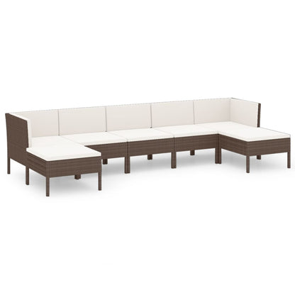 7-Delige Loungeset Met Kussens Poly Rattan Bruin 2x hoek + 3x midden + 2x voetensteun