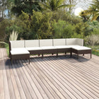 7-Delige Loungeset Met Kussens Poly Rattan Bruin 2x hoek + 3x midden + 2x voetensteun