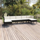 7-Delige Loungeset Met Kussens Poly Rattan Zwart 2x hoek + 3x midden + 2x voetensteun