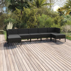 7-Delige Loungeset Met Kussens Poly Rattan Zwart 2x hoek + 3x midden + 2x voetensteun