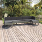 7-Delige Loungeset Met Kussens Poly Rattan Grijs 2x hoek + 3x midden + 2x voetensteun