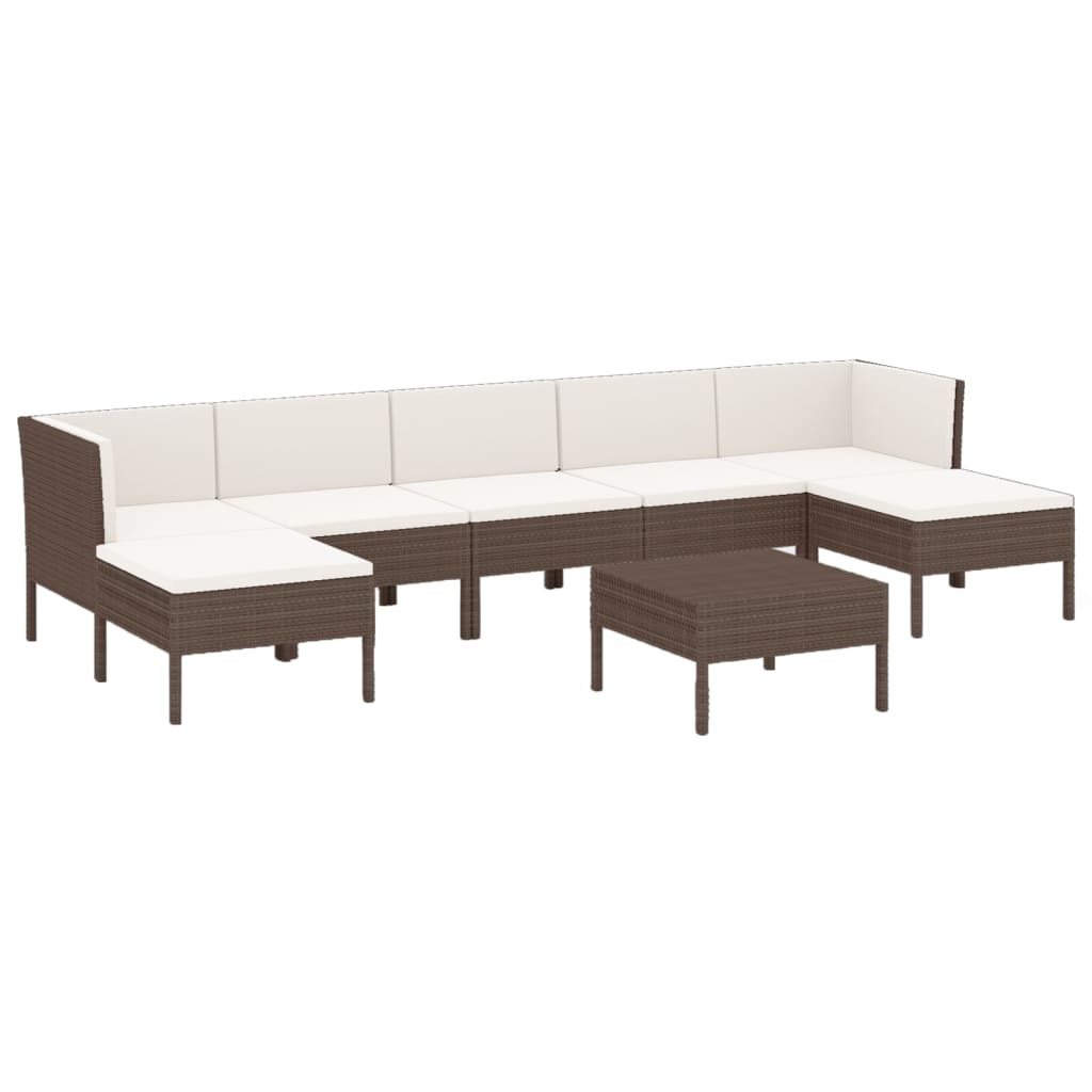 8-Delige Loungeset Met Kussens Poly Rattan Bruin 2x hoek + 3x midden + 2x voetensteun+ Tafel
