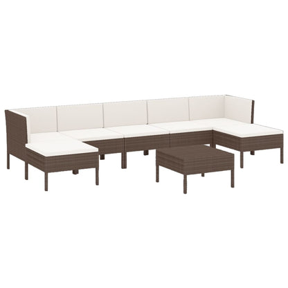 8-Delige Loungeset Met Kussens Poly Rattan Bruin 2x hoek + 3x midden + 2x voetensteun+ Tafel