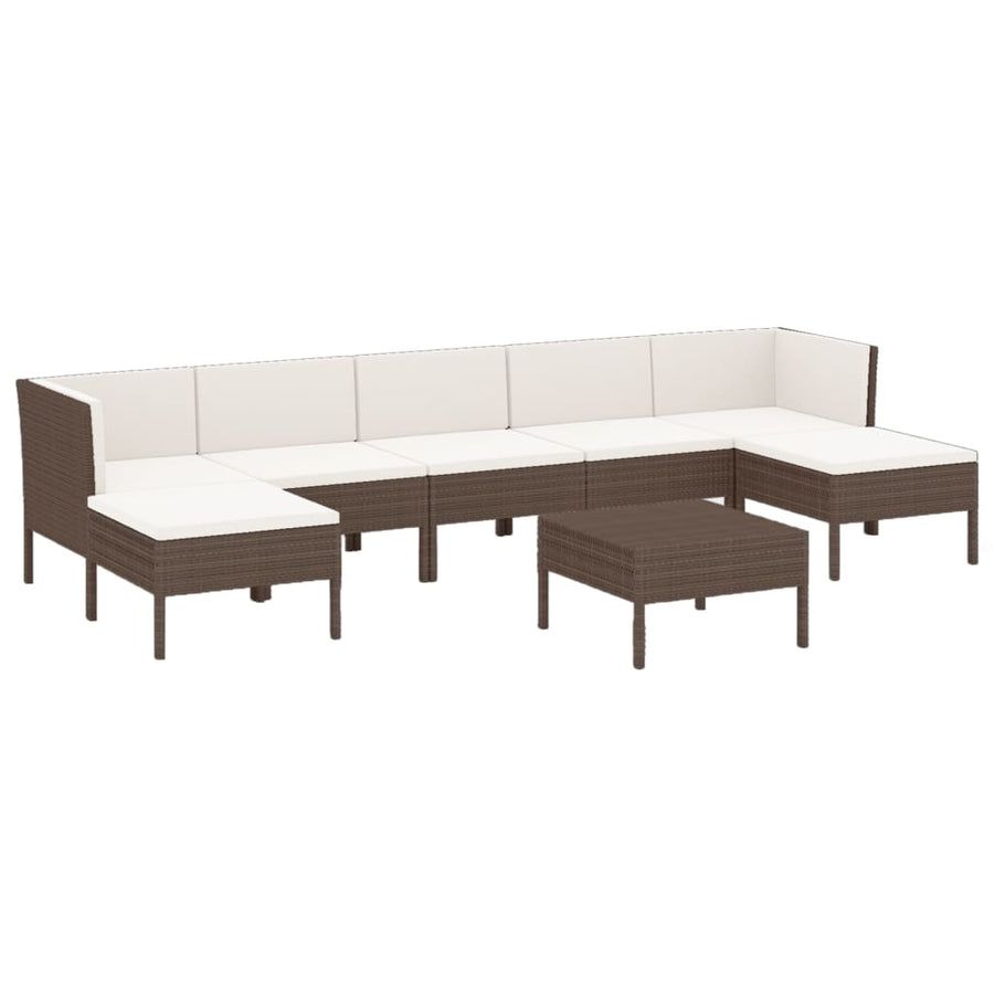 8-Delige Loungeset Met Kussens Poly Rattan Bruin 2x hoek + 3x midden + 2x voetensteun+ Tafel