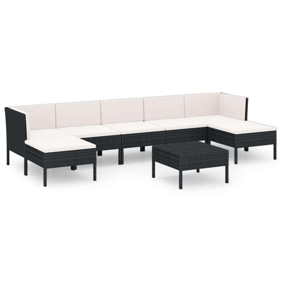 8-delige Loungeset met kussens poly rattan zwart