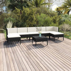 8-Delige Loungeset Met Kussens Poly Rattan Zwart 2x hoek + 3x midden + 2x voetensteun+ Tafel