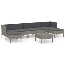 8-Delige Loungeset Met Kussens Poly Rattan Grijs 2x hoek + 3x midden + 2x voetensteun+ Tafel