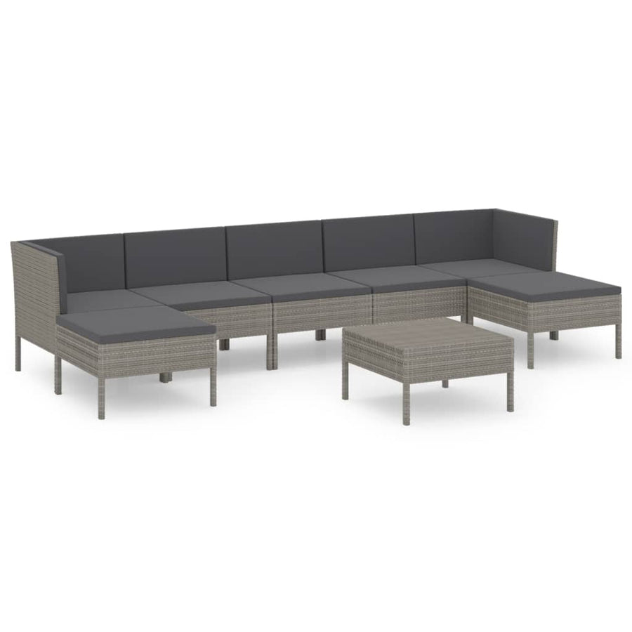 8-Delige Loungeset Met Kussens Poly Rattan Grijs 2x hoek + 3x midden + 2x voetensteun+ Tafel
