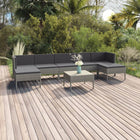 8-Delige Loungeset Met Kussens Poly Rattan Grijs 2x hoek + 3x midden + 2x voetensteun+ Tafel