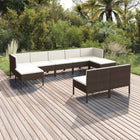 9-Delige Loungeset Met Kussens Poly Rattan Bruin 2x hoek + 5x midden + 2x voetensteun