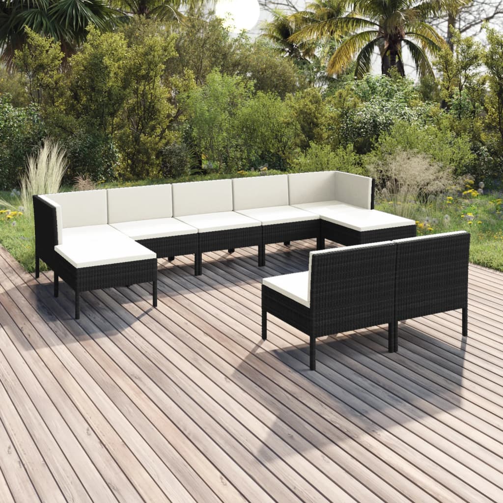 9-Delige Loungeset Met Kussens Poly Rattan Zwart 1