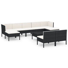 10-delige Loungeset met kussens poly rattan zwart