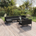 0-Delige Loungeset Met Kussens Poly Rattan Zwart 2x hoek + 5x midden + 2x voetensteun + Tafel