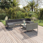 0-Delige Loungeset Met Kussens Poly Rattan Grijs 2x hoek + 5x midden + 2x voetensteun + Tafel