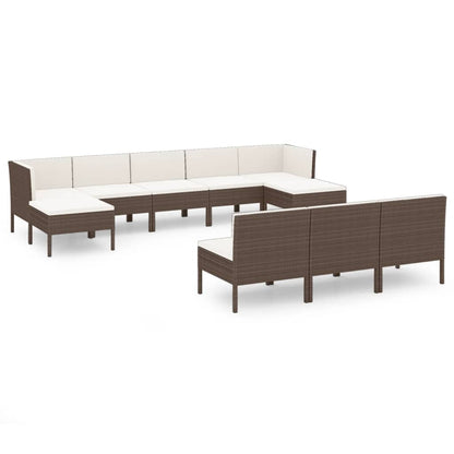 10-delige Loungeset met kussens poly rattan bruin