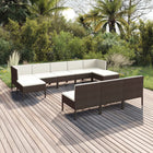 0-Delige Loungeset Met Kussens Poly Rattan Bruin 2x hoek + 6x midden + 2x voetensteun