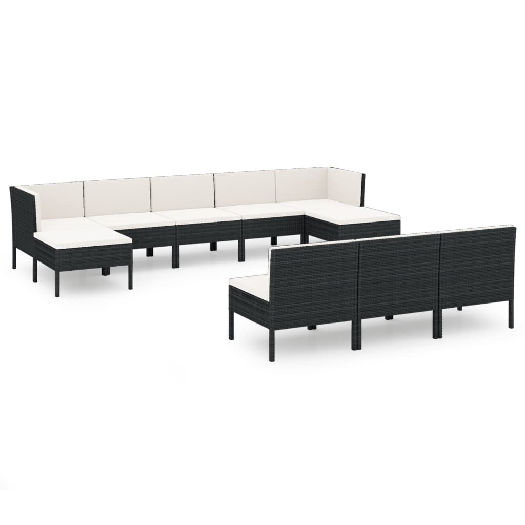 10-Delige Loungeset Met Kussens Poly Rattan Zwart 1