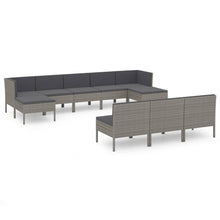 0-Delige Loungeset Met Kussens Poly Rattan Grijs 2x hoek + 6x midden + 2x voetensteun