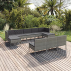 0-Delige Loungeset Met Kussens Poly Rattan Grijs 2x hoek + 6x midden + 2x voetensteun