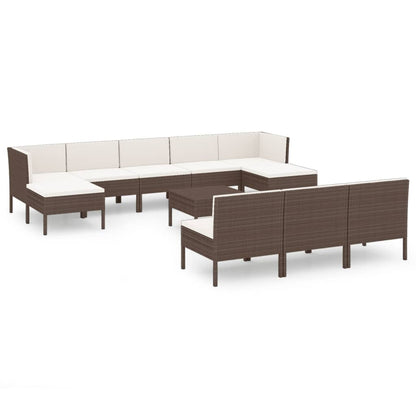 -Delige Loungeset Met Kussens Poly Rattan Bruin 2x hoek + 6x midden + 2x voetensteun + Tafel