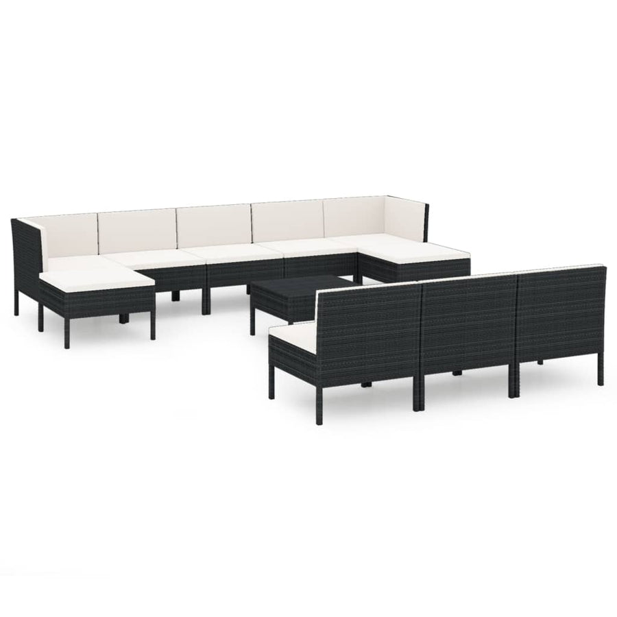 11-delige Loungeset met kussens poly rattan zwart