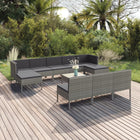 -Delige Loungeset Met Kussens Poly Rattan Grijs 2x hoek + 6x midden + 2x voetensteun + Tafel